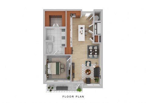 Floor plan for 1 bed, 1 bath, 758 sqft